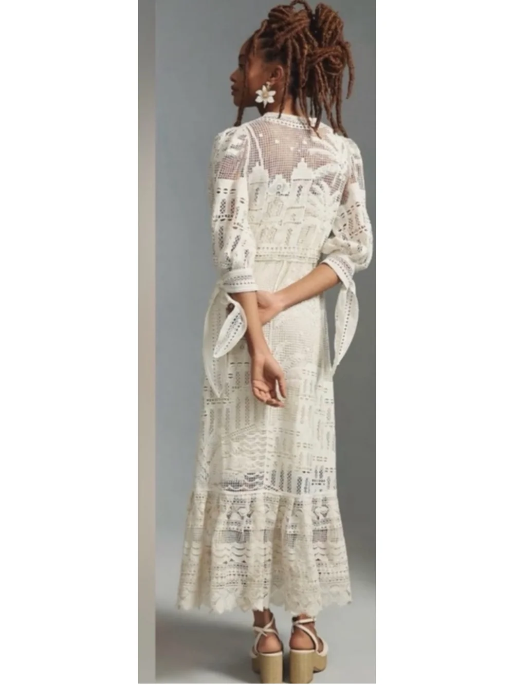 FARM Rio Morada Boa Guipure Lace Maxi Dress Cream - Picture 2 of 12